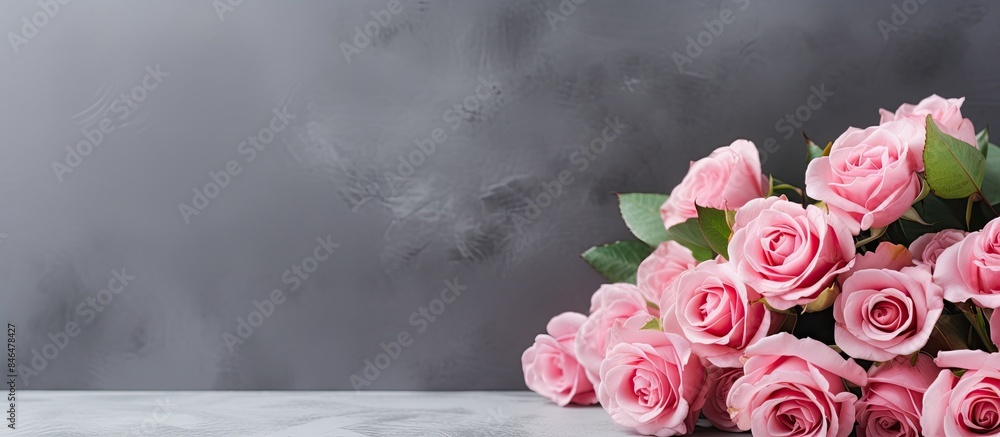 Poster floral background image with copy space featuring a bouquet of pink roses arranged in a floral frame