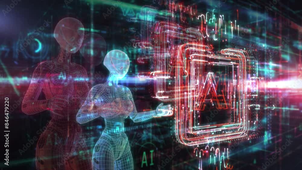 Poster artificial intelligence in the virtual space of digital data.