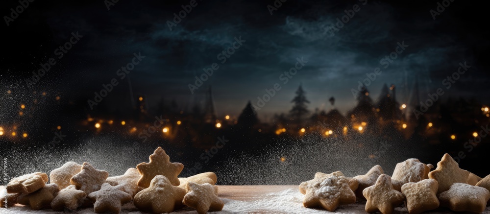 Poster cooking process of christmas gingerbread dough on a dark background with ample copy space image