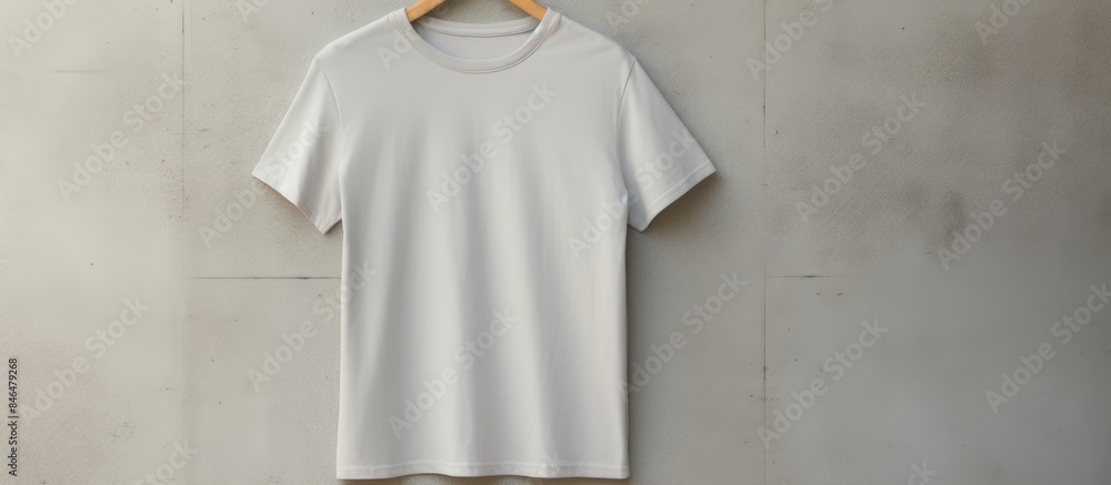 Poster copy space image of a light textured background with a blank grey t shirt