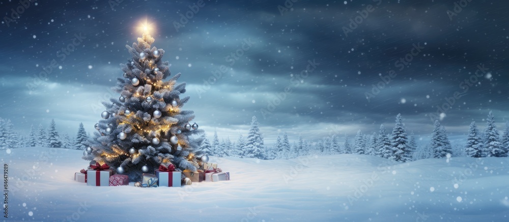 Poster xmas background with christmas tree. copy space available