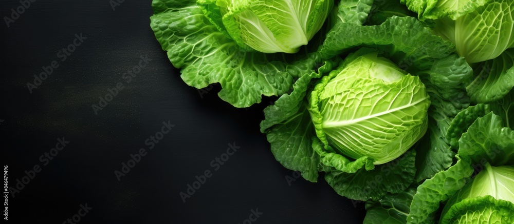 Aufkleber Top view of a fresh green cabbage menu concept with a background providing ample copy space for images