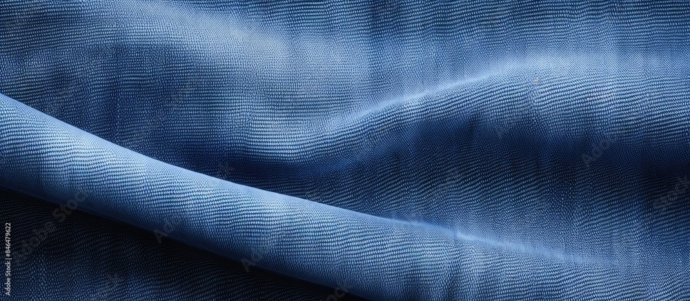 Wall mural Close up and macro shot of denim blue jeans creating an abstract textile texture background with copy space image