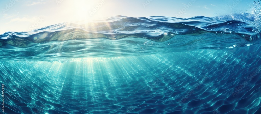 Aufkleber the transparent blue water has a sun glare creating a captivating wave texture background perfect fo