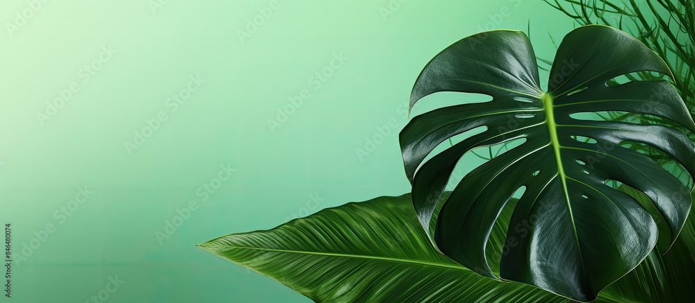 Poster exotic tours to tropical destinations with a concept of tropical beach travel featuring a large mons