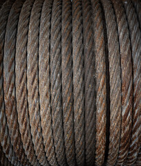 old and vintage iron cable on spool .