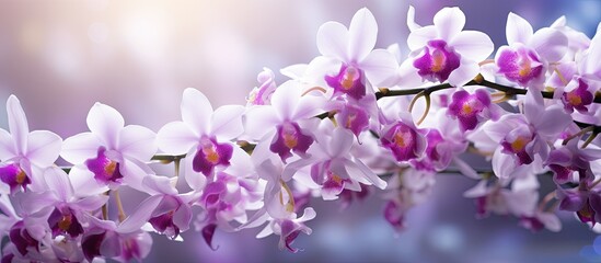 Obraz premium close up of white purple oncidium orchids close up for the soft background. copy space available