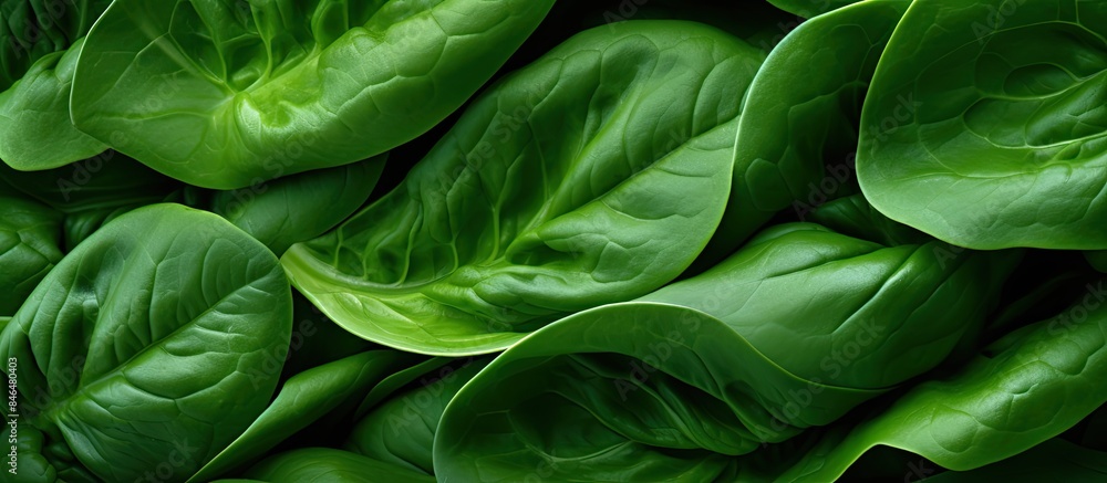 Aufkleber Freshly cut spinach forms an abstract background providing a vibrant and visually appealing copy space image