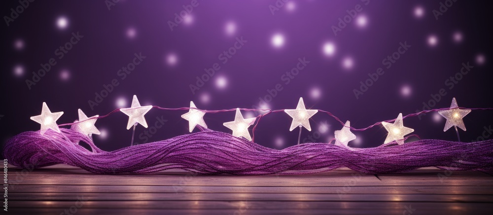 Wall mural purple stars decorations on an image with number 8 made of thin rope copy space available