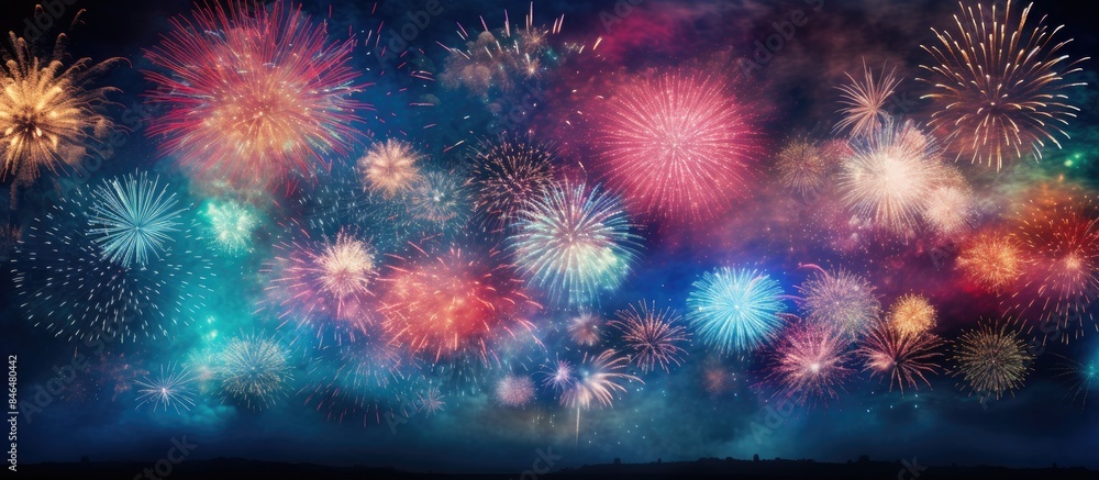 Poster celebrate the new year with mesmerizing fireworks creating a vibrant and abstract holiday background