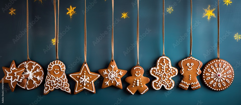 Poster home made festive gingerbread for christmas displayed on a colorful background with plenty of copy s