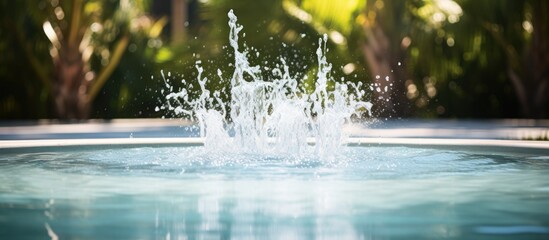 The pool fountain system is an elegant feature that adds sophistication and visual appeal to any pool creating a tranquil oasis for relaxation and enjoyment. copy space available