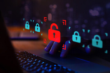 hacker attack or security breach, cyber crime concept, data protection on internet