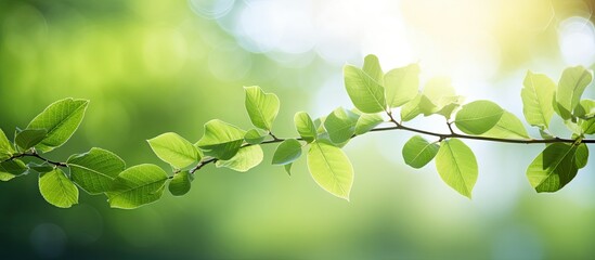 Obraz premium The nature background features a close up image of vibrant leaves with a bokeh effect created by the backlighting Ample copy space is available
