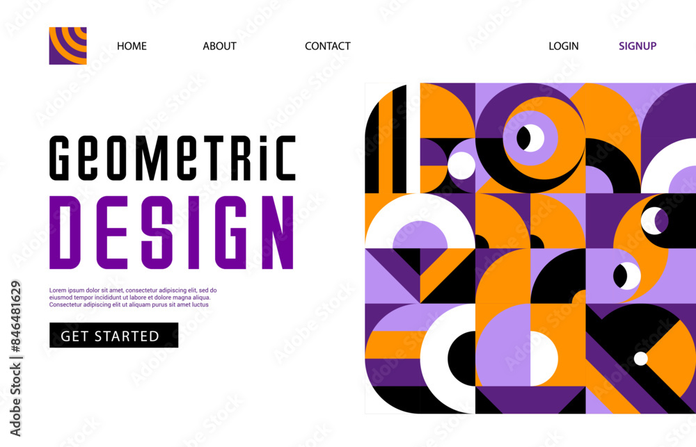 Poster landing page with modern halloween abstract geometric bauhaus pattern. startup website page layout, 