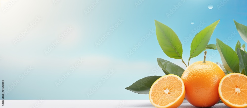 Poster Minimal summer concept with creative background featuring oranges for your design with copy space image