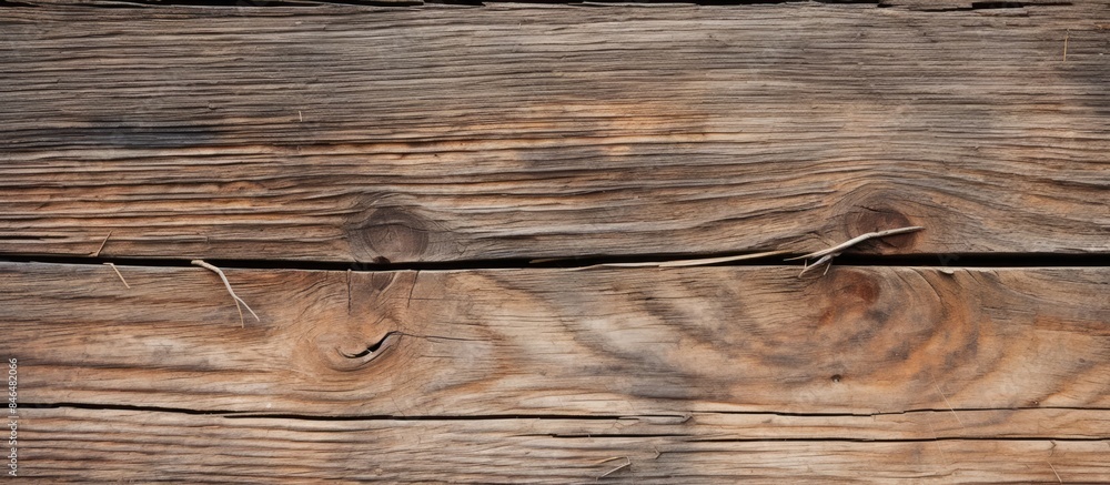 Poster fragment of a sidewalk with nails revealing the weathered texture of an aged wooden board providing 