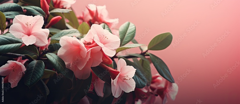 Canvas Prints Pink toned flowers and green leaves creating a copy space image