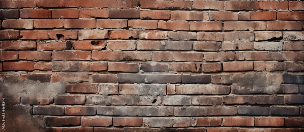 Poster Grunge style brick wall with a worn and aged appearance serving as a textured background for a photo pattern. copy space available
