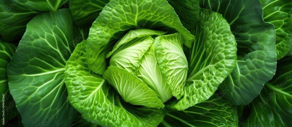 Aufkleber top view of a fresh green cabbage menu concept with a background providing ample copy space for imag