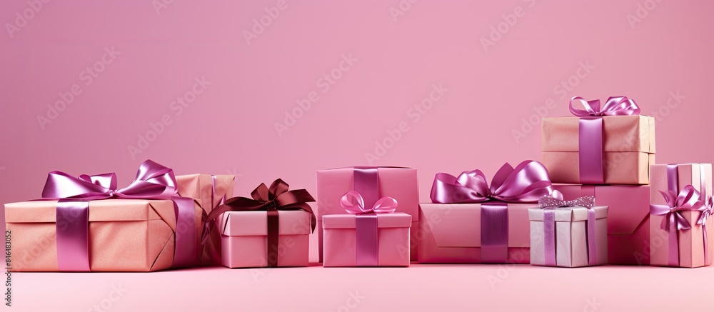 Poster gift boxes adorned with festive wrappings arranged in anticipation of celebratory occasions like chr