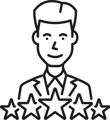 Best employee line icon for job search, recruitment, head hunting and staff education, outline vector. Best employee with 5 five star rating for career growth and goals achievement or headhunting icon