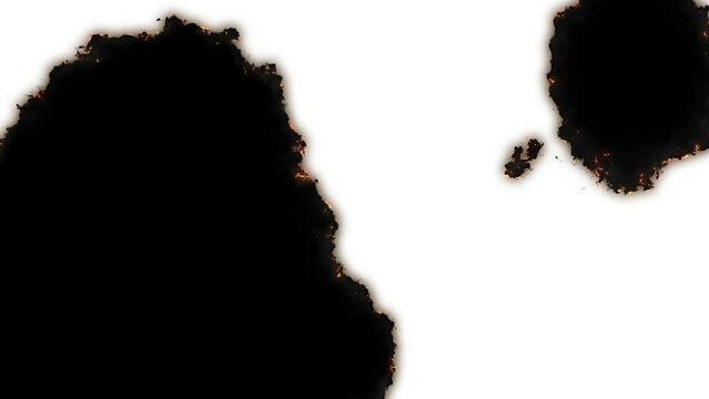 Realistic Luma Matte Burn Effect Overlay. White Paper Burn. 4K
