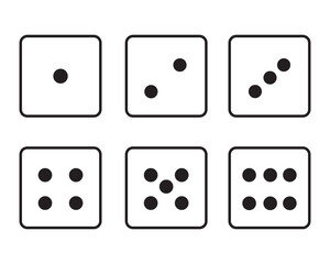 Dice black icon set. Cube from one to six. Vector