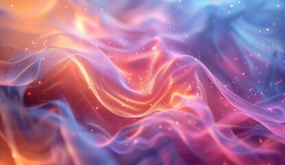 Holographic abstract background with blurred fluid shapes in blue, pink, and orange colors.