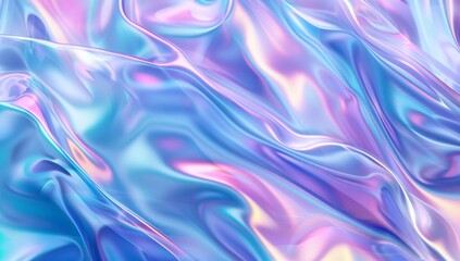 Fototapeta premium Holographic abstract background with blurred fluid shapes in blue, pink, and orange colors.