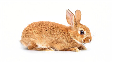 Obraz premium Brown rabbit standing up. Easter Bunny Hare Cottontail rabbit Domestic rabbit. Sniffing Rabbit. Young red rabbit isolated on white Background. The funny rabbit is standing on its hind legs. 