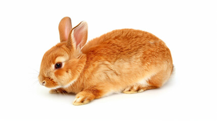 Fototapeta premium Brown rabbit standing up. Easter Bunny Hare Cottontail rabbit Domestic rabbit. Sniffing Rabbit. Young red rabbit isolated on white Background. The funny rabbit is standing on its hind legs. 
