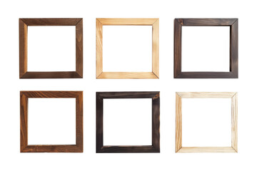 Set of wooden picture frames, isolated on transparent background
