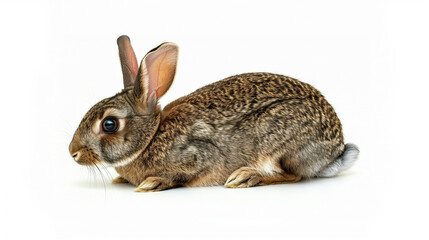 Fototapeta premium Brown rabbit standing up. Easter Bunny Hare Cottontail rabbit Domestic rabbit. Sniffing Rabbit. Young red rabbit isolated on white Background. The funny rabbit is standing on its hind legs. 