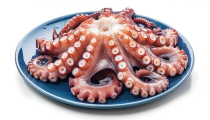 Delicious Fresh Frozen Octopus: A Culinary Masterpiece on a Blue Plate!
