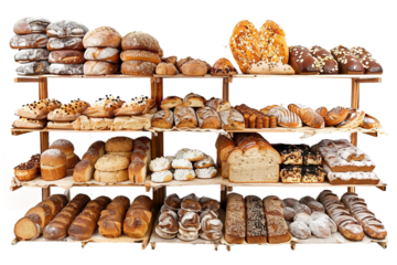 Bakery Shelves Displaying Fresh Baked Breads Isolated on Transparent Background