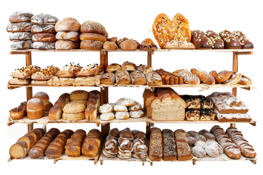 Bakery Shelves Displaying Fresh Baked Breads Isolated on Transparent Background