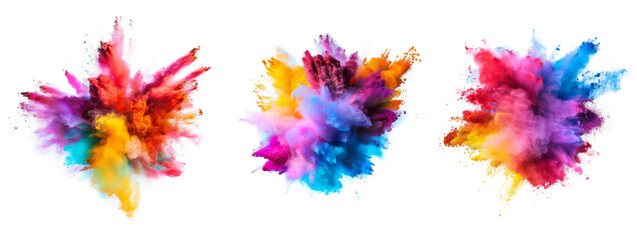 Colorful powder explosion isolated on transparent background