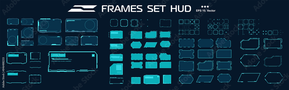 Poster futuristic set neon frames for hud interface. vector set neon frames. modern template with windows a