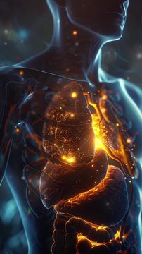 Human digestive system highlighted on black background
