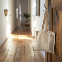 AI generated illustration of a jute reusable shopping bag with a small eco-label