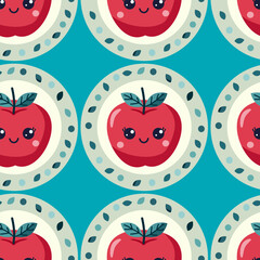 Seamless polka dot, symmetrical pattern of drawn apples