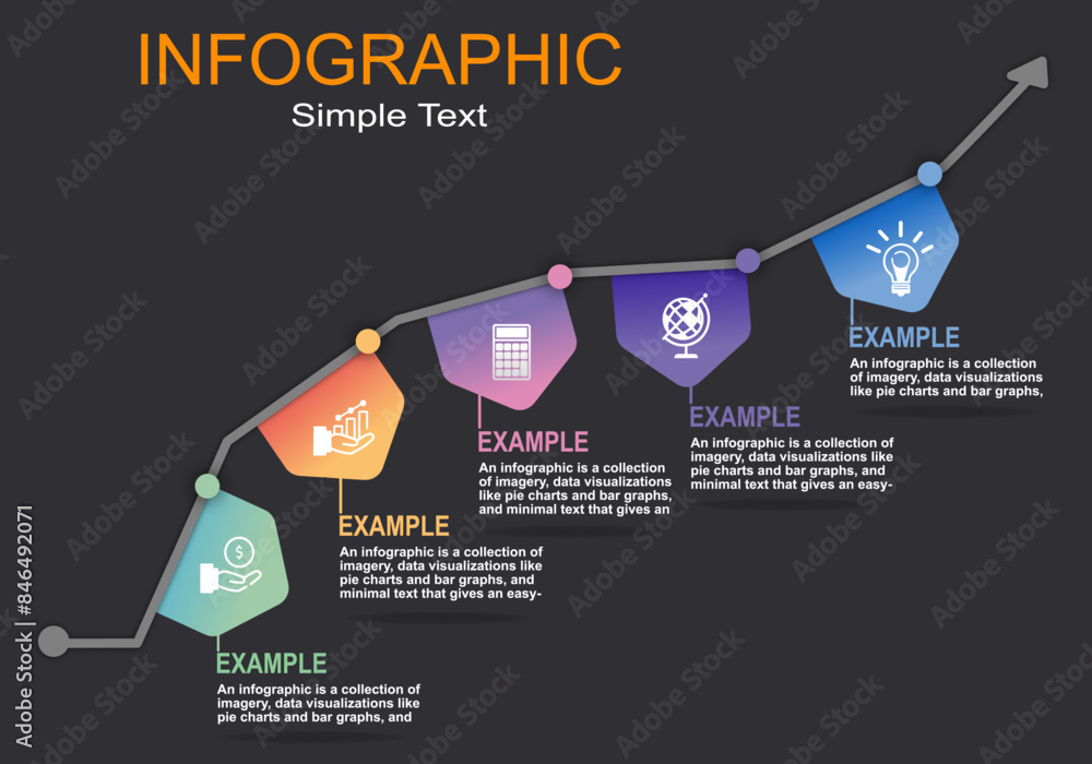 Poster vector infographic showing upward curves with flags showing positions for presentations in education