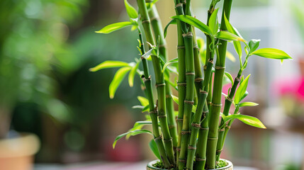 Fototapeta premium Close-up of a lucky bamboo plant in a pot