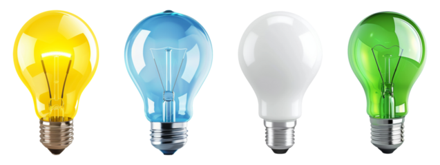 Colorful light bulbs isolated on transparent background