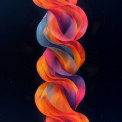 Vibrant Abstract Twisting Ribbon with Multicolored Waves on Dark Background
