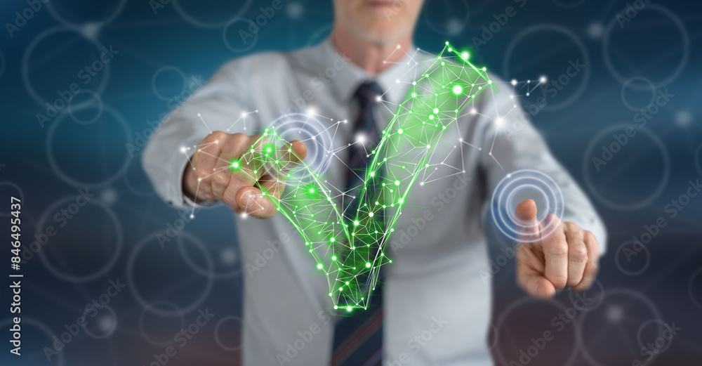 Poster man touching a validation concept