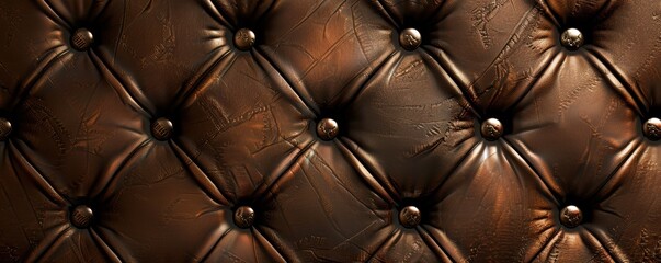 Fototapeta premium Elegant close-up of brown leather upholstery with button-tufted design. Ideal for backgrounds, textures, and interior design concepts.
