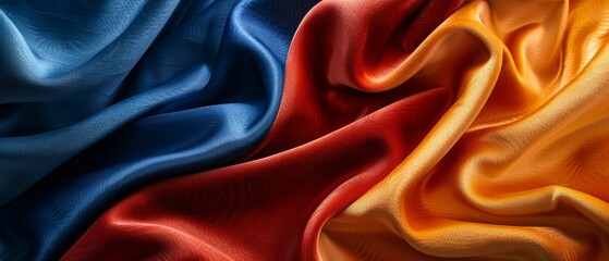 Abstract Blue, Red and Orange Fabric Texture.