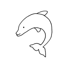 Dolphin, sea animal, mammals. Doodle. Vector illustration. Hand drawn. Outline.